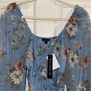 NWT Blue Floral Ruched Dress